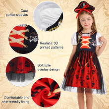Berich Kids Pirate Outfit Girls Dressing Up with Eye Patch Hat Sword Coins Halloween Therm Party Outfit World Book Day Costumes for Girls Fancy Dress
