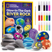 Blue Marble National Geographic Glow in the Dark Rock Painting Kit - Arts & Crafts Kit for Kids, Decorate 15 River Rocks with 15 Paints & Art Supplie