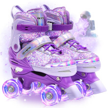 OLYSPM Roller Skates for Girls,Kids Skates with 4 size adjustable fluorescent uppers,Quad skates with storage bag and Light up Wheels for Girls and B