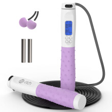 Te-Rich Skipping Rope Adult Fitness, Digital Speed Jump Rope with Counter [Ropeless for Indoor Use] for Women Men and Kids, Weighted Handles, Adjusta