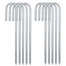 NONMON 10Pcs Tent Pegs Heavy Duty Ground Rebar Stakes, 12 Inch Galvanised Steel Metal J Hooks Anchors Staples for Outdoor Camping Trampoline Football