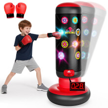 Hot Bee Interactive Punching Bag for Kids, Boxing Bag with Music & Light 4-Mode Game, Inflatable Punch Bag with Gloves, Kids Gym Equipment, Boxing Gi
