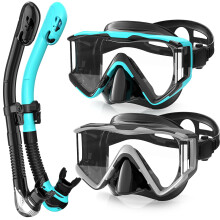 Zeligerstar Snorkel Set Adults, 3 Window Panoramic View Snorkel Mask Anti-Fog, Leak-Proof Scuba Diving Mask with Mesh Bag, Dry Top Mask and Snorkel S