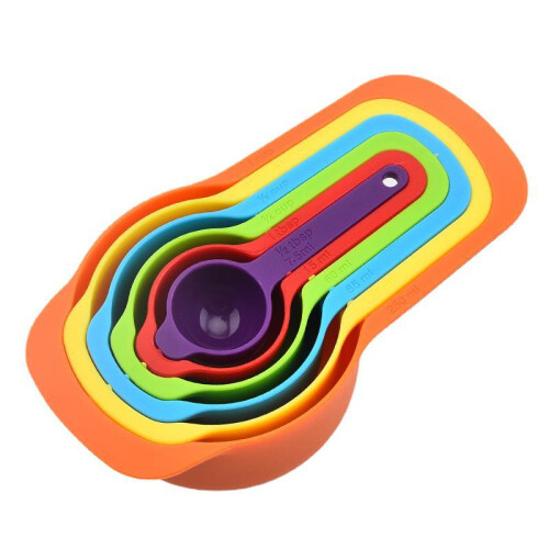 (Black) Colorful PP Plastic Kitchen Coffee Measuring Spoon Set – Foldable Baking Cup, 6-Piece Kit 2