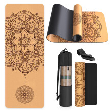 Cork Yoga Mat Non Slip Unique Design Natural Cork Tpe Material Fitness Exercise Mat with Carry Bag and Strap For Home, Pilates,Aerobic,Gym & Workout