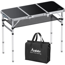 Anbte Folding Camping Table, Aluminum 88 cm x 40 cm Portable Table Picnic Table with Storage Net Adjustable Waterproof Lightweight Foldable Stored fo