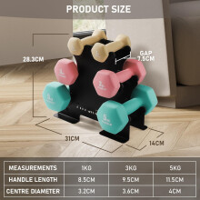 PhysKcal 1kg, 3kg, 5kg Hex Dumbbells Set of 6 with Steel Rack, Hand