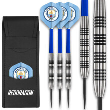 FOCO Officially Licensed Manchester City FC Flights with 80% Tungsten 24g Red Dragon Darts set - including Dart Shafts & Dart Bar Wallet - Profession