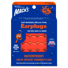 Mack's Soft Moldable Silicone Putty Ear Plugs – Kids Size, 15 Pair – Comfortable Small Earplugs for Swimming, Bathing, Travel, Loud Events and Fly