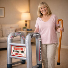 FNA FASHIONS Inflatable Zimmer Frame & Walking Stick Set – 35" Blow-Up Plain & Printed Joke Props | Funny Retirement, 50th 60th Birthday Gifts for