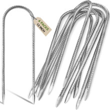 Graxury 12inch Heavy Duty Trampoline Tents Anchor Ground Pegs - Galvanized Steel Rust-Proof U Hook Rebar Stakes Fit Camp Garden Shed Swings with Chis