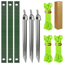 9-Piece Set Tents Metal Heavy Duty Metal Tent Pegs, Unbreakable & Inflexible Ground Pegs with Tree Ties & Reflective Tent Guy Ropes, Ground Stakes fo