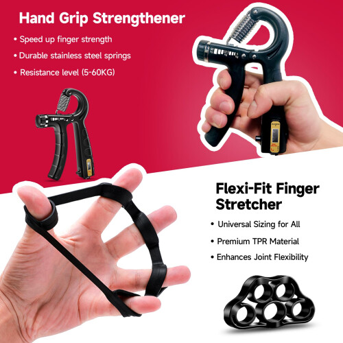 FitBeast Hand Grip Strengthener Workout Kit (5 Pack), 2 Forearm Grip 2