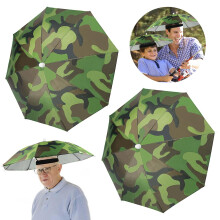 Realure 2 Pcs Head Umbrella Hats with Elastic Bands, Camo Funny Umbrella Hat, Mini Portable Hands Free Fishing Caps, Outdoor Sun Rain Hats for Women,