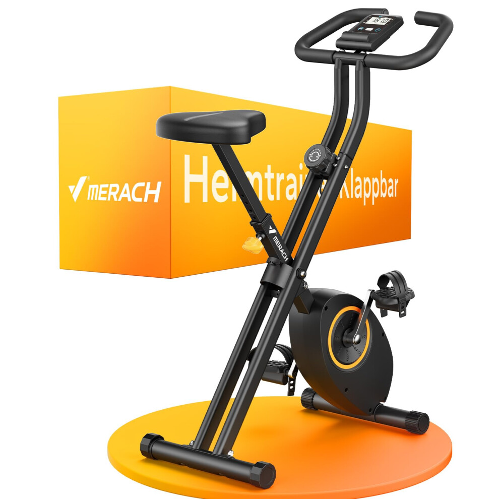 Photos - Saddle Merach Folding Exercise Bike, Home Trainer with LCD Display, 16-Level Magnetic Resistance Foldable Stationary Exercise Bike, 