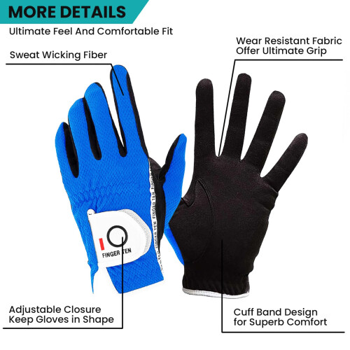 FINGER TEN Golf Gloves Men Left Right Hand Grip 3 Pack(Blue, ML,Right) 1