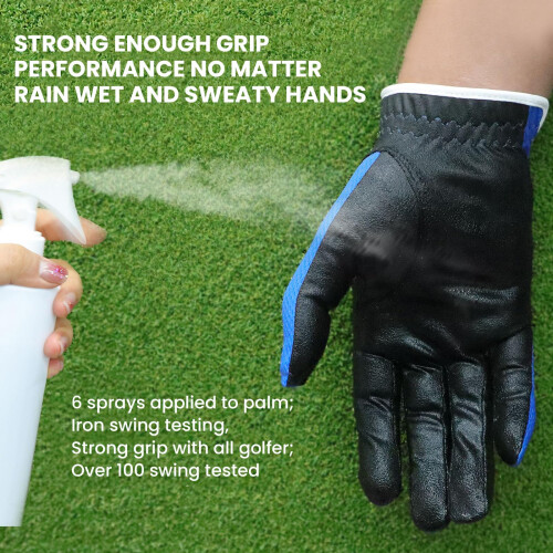 FINGER TEN Golf Gloves Men Left Right Hand Grip 3 Pack (Blue, L,Right) 2