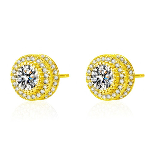 (Rose Gold) Micro-Paved Full Diamond Stud Earrings with Round 3A Zirconia Set 1