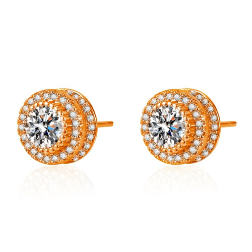 (Rose Gold) Micro-Paved Full Diamond Stud Earrings with Round 3A Zirconia Set 2