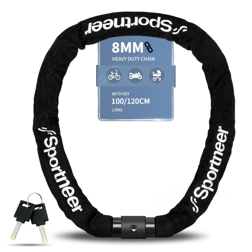 Photos - Bike Lock Sportneer  High Security, 8MM x 120CM Bike Chain Lock Heavy Duty Anti-Theft Cycling Locks Uncuttable Portable with