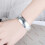 (Golden Color, B) Elegant Silver Diamond Wide Bracelet, Open Cuff Water Cube Ring Set 4