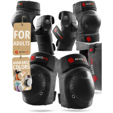 SKATEWIZ Knee and Elbow Pads Adult - Skating Protective Gear - Skate Pads with Wrist Guards - SHIELD - Size ML Black - Skateboard, Inline Skates, Sco