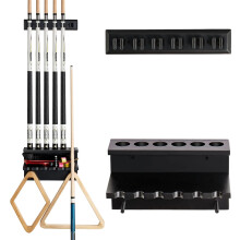EXTCCT Wall Mount Pool Stick Holder - Billiards Pool Cue Rack Hardwood Pool Cue Set Holder for 6 Cues Sticks Storage Pool Table Accessories Equipment