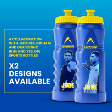 Lucozade Sport x Jude Bellingham England Football 1L Sports Water Bottle – leak proof, with sports cap & measuring strip, in yellow & blue