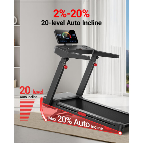 Treadmills 20 Auto Incline 14KM H Foldable Handles Running Machine LED 1