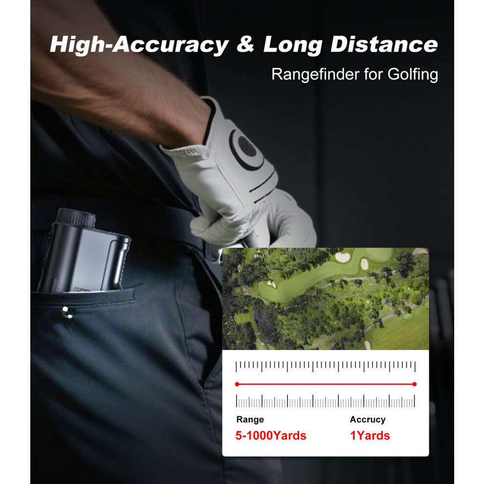 Golf Rangefinder With Slope, 1000 Yards Range Finder Golf, 6X Magnification, Flag Locking Vibration, Rechargeable Laser Range Finder 5006752317224