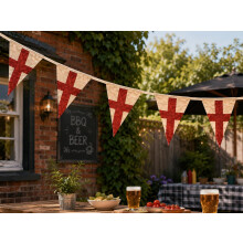 Vintage England Flag Bunting Banner, 5 Meter Cotton Garland with 10 Double-Sided English Flags, St. George’s Cross Party Decoration for St. George