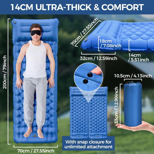 NAPASA Camping Mat, 14CM Ultralight Inflatable Sleeping Pad with 1