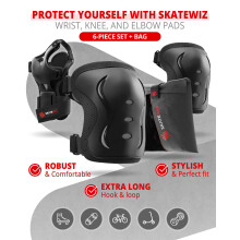 SKATEWIZ Knee Pads for Kids - Kids Knee and Elbow Pads for Children - Scooter Roller Skating Skateboard Inline Skates - IMPACT - Size S Black - Skati