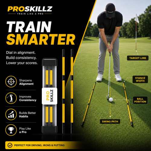 PROSKILLZ UK PRO Golf Alignment Sticks – 2-Pack Collapsible Golf 2