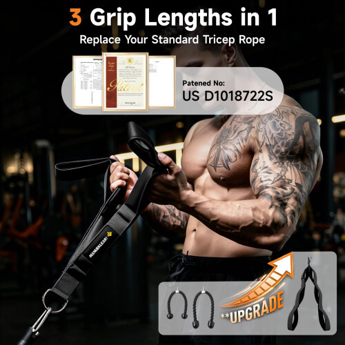 MANUEKLEAR Tricep Rope Cable Attachment Handles, Greater Range of Motion, Tricep Pull Down Rope for Push Downs, Crunches, Facepulls for Professional 1