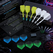 HUANQU 6 Pack Steel Tip Darts,Professional 24 Grams Metal Dart Set,6 Extra Flights & Shafts, Dart Sharpener, Dart Storage Box, Integrated Dart Fligh