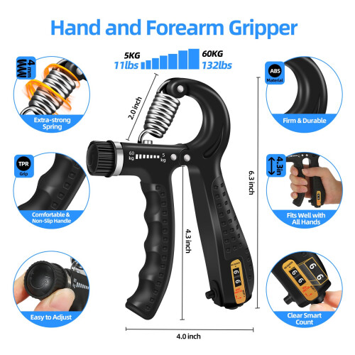 5PCS Grip Strength Trainer Kit with Adjustable Hand and Forearm 1
