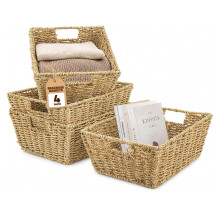 LIVIVO 4Pcs Natural Wicker Seagrass Storage Basket Woven Hamper Gift Box