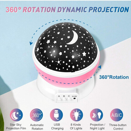 (Blue) Starry Sky Moon Projector Lamp 360 Rotating Night Light Full Sky Star Glow Kit 2