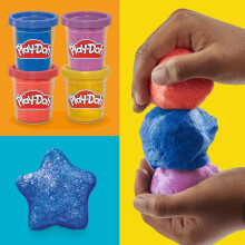 Play-Doh 4-Pack Shimmer Clay, Sparkling Metallic Compound Tubs (Dark Blue, Red, Purple & Gold), Arts and Crafts Toys for Kids (2+), Non-Toxic Modelli