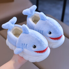 (Sky Blue, 12-12.5 Little Kid) Cute Cartoon Shark Plush Slippers 1 Pair | Comfortable Non-Slip Home Shoes for Boys And Girls, Autumn
