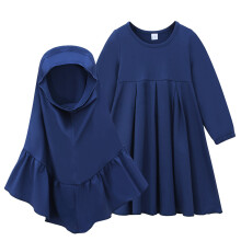 Girls spring and autumn long-sleeved solid color long dress + solid color headscarf two-piece children's clothing ins set