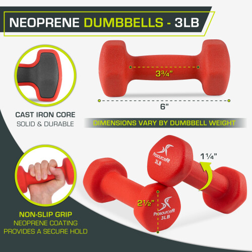 ProsourceFit Neoprene Dumbbell Coated for Non-Slip Grip, 3 lb 1