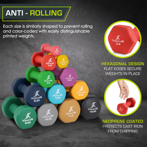 ProsourceFit Neoprene Dumbbell Coated for Non-Slip Grip, 3 lb 2
