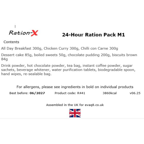Ration-X 24 Hour Ration Pack Ambient Army Type Menu 1 4000kcal Three Main Meal Pouches +++ 1
