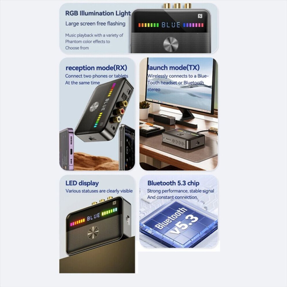 Nfc Bluetooth 5.3 Audio Receiver Transmitter Rgb Usb 3.5Mm Aux Light 3133844972893