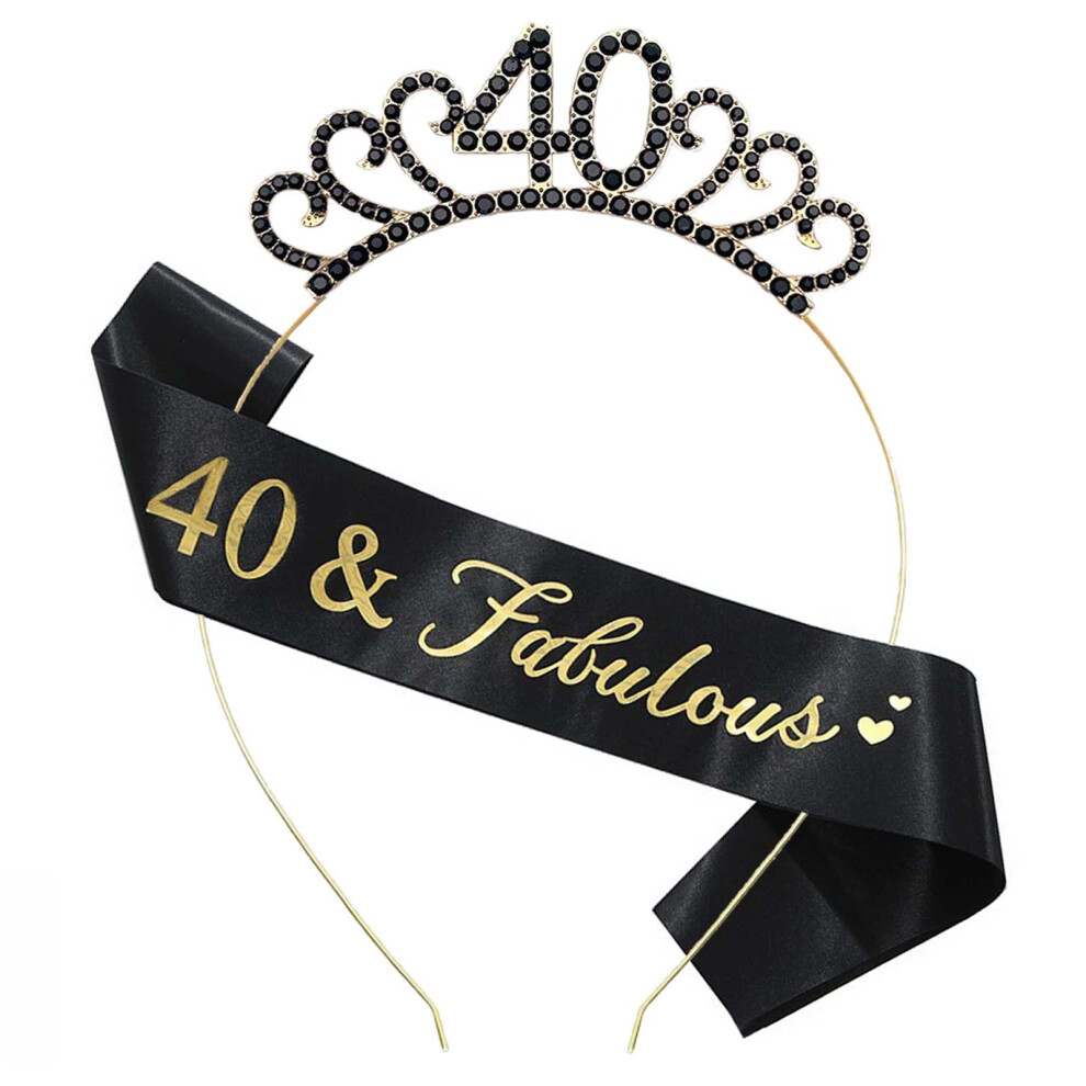 Miosji 40Th Birthday Sash And Crown Crystal Tiara For Women 40Th Birthday Hats Decorations Gift Party Accessories
