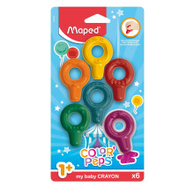 Maped - Color'Peps Baby Wax Crayons - Easy to hold and grip for babies and toddlers 1+, Pack of 6 colours