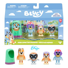 Bluey Figure 4-Pack Here Come the Grannies. 4 Episode-Themed Figures with Moving Arms & Accessories, 2.5-3" (6-7.6 cm) Poseable Toys for Kids. Recrea