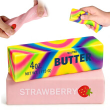 2PCS Butter Squishy, Butter Stick Squishies Stress Balls, Slow Rebound But-ter Stick Squeeze Toy, But-ter & Rainbow Strawberry Squishy, Anxiety Relie